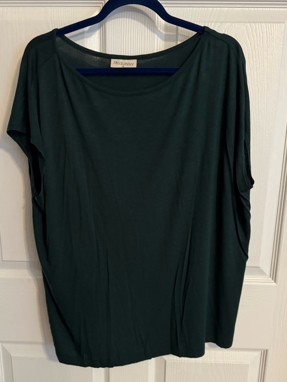 78&Sunny Dark Green Dolman Tee XL Oversized Boat Neck Short Sleeve Top